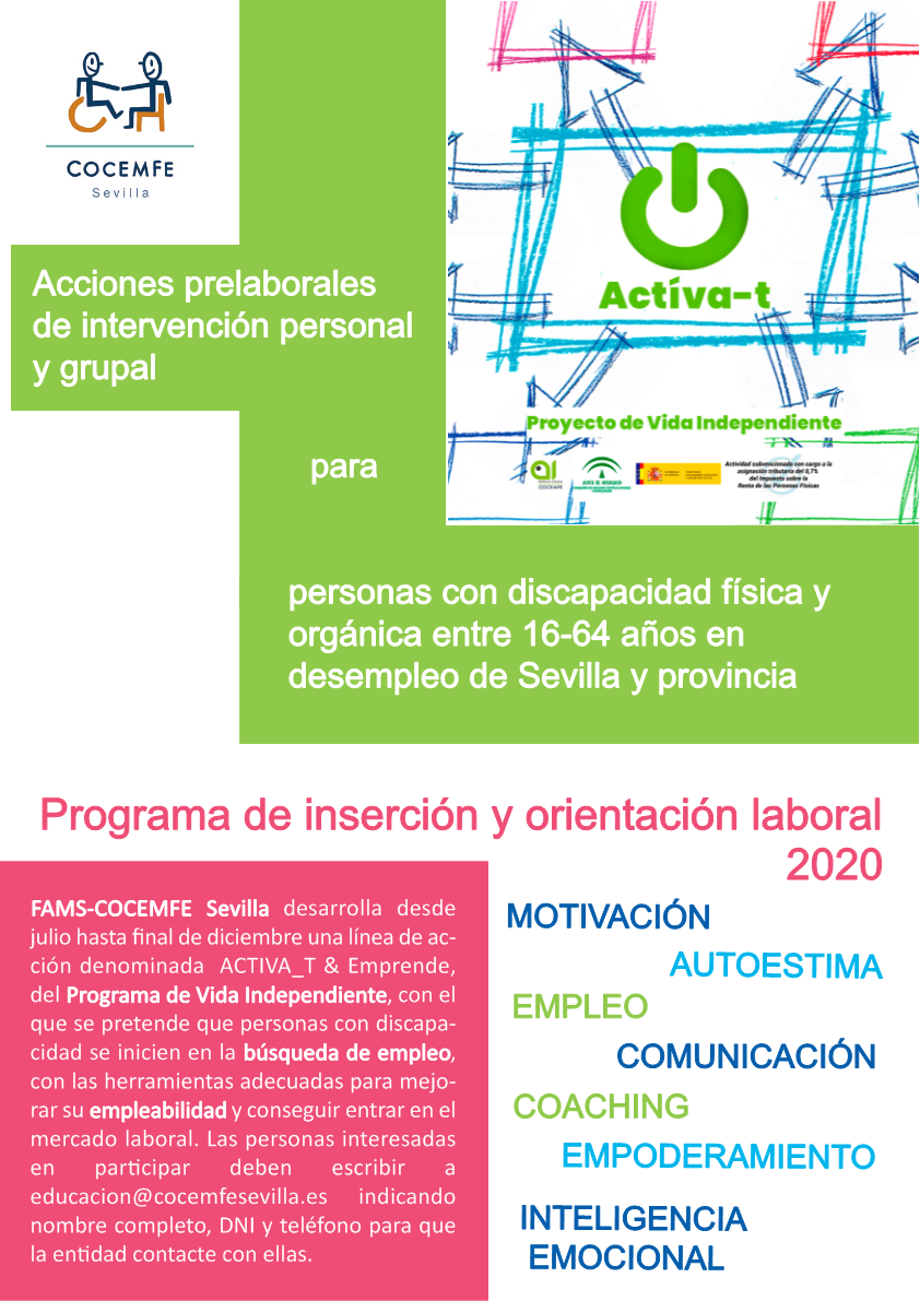 FAMS-COCEMFE Sevilla desarrolla la línea Actíva-t & Emprende, del Programa de Vida Independiente  