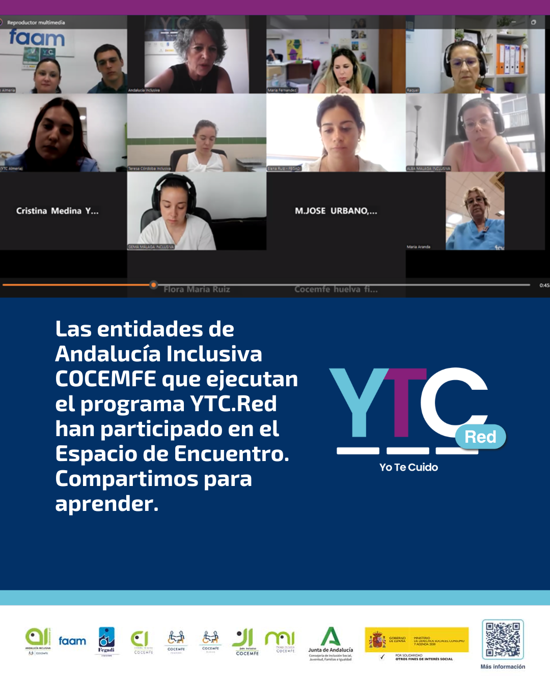 Las entidades de Andalucía Inclusiva COCEMFE que ejecutan el programa YTC.Red han participado en el Espacio de Encuentro.