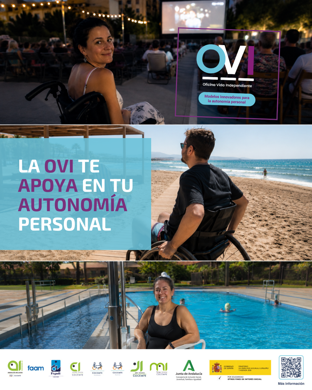La Oficina de Vida Independiente te apoya en tu autonomía personal facilitando que tengas acceso a actividades de participación social, ¿te apetece ir al cine de verano?, ¿a la playa?, ¿a la piscina?, ....contacta con tu OVI provincial.