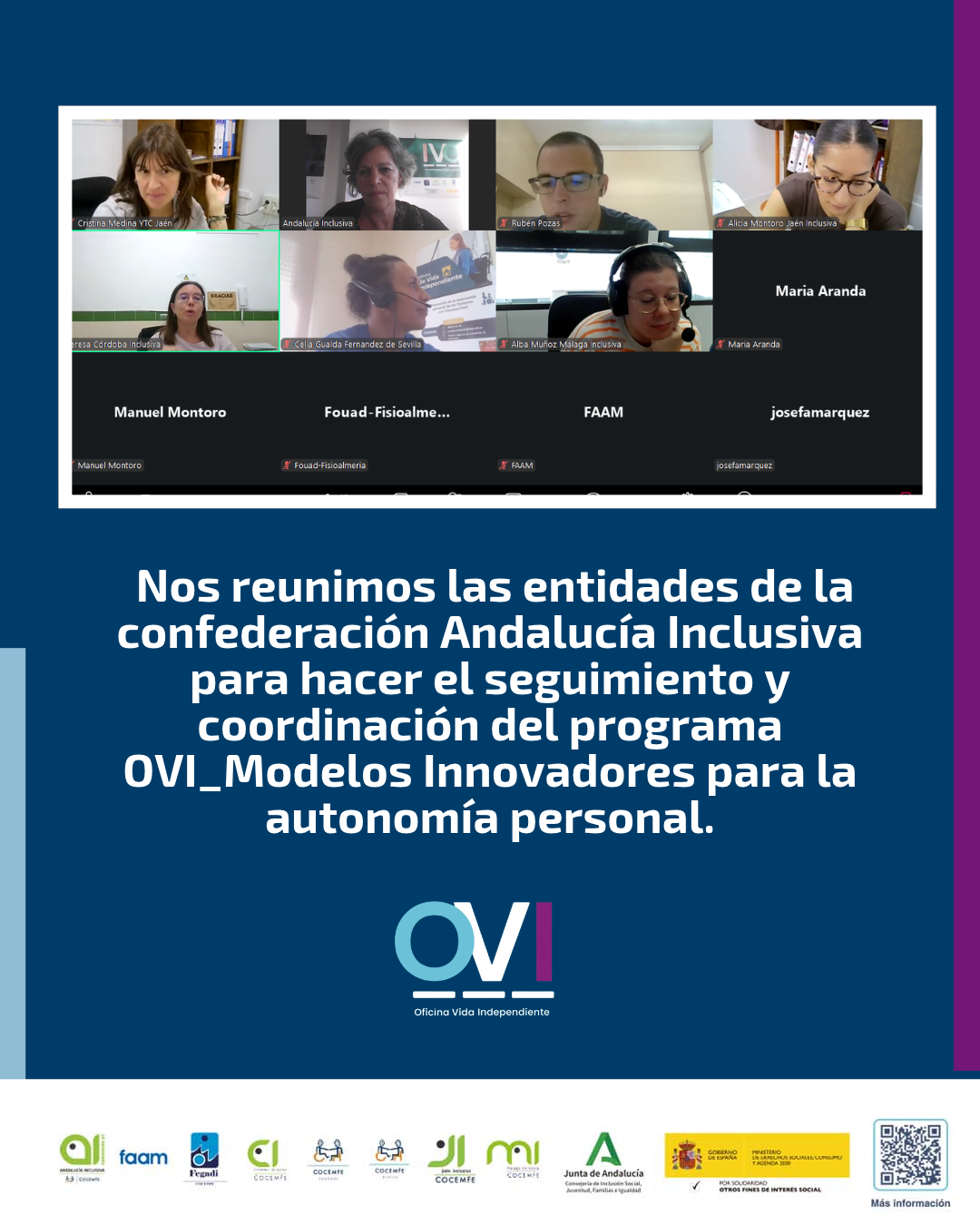 Nos reunimos las entidades de la confederación Andalucía Inclusiva para hacer el seguimiento y coordinación del programa OVI_Modelos Innovadores para la autonomía personal.